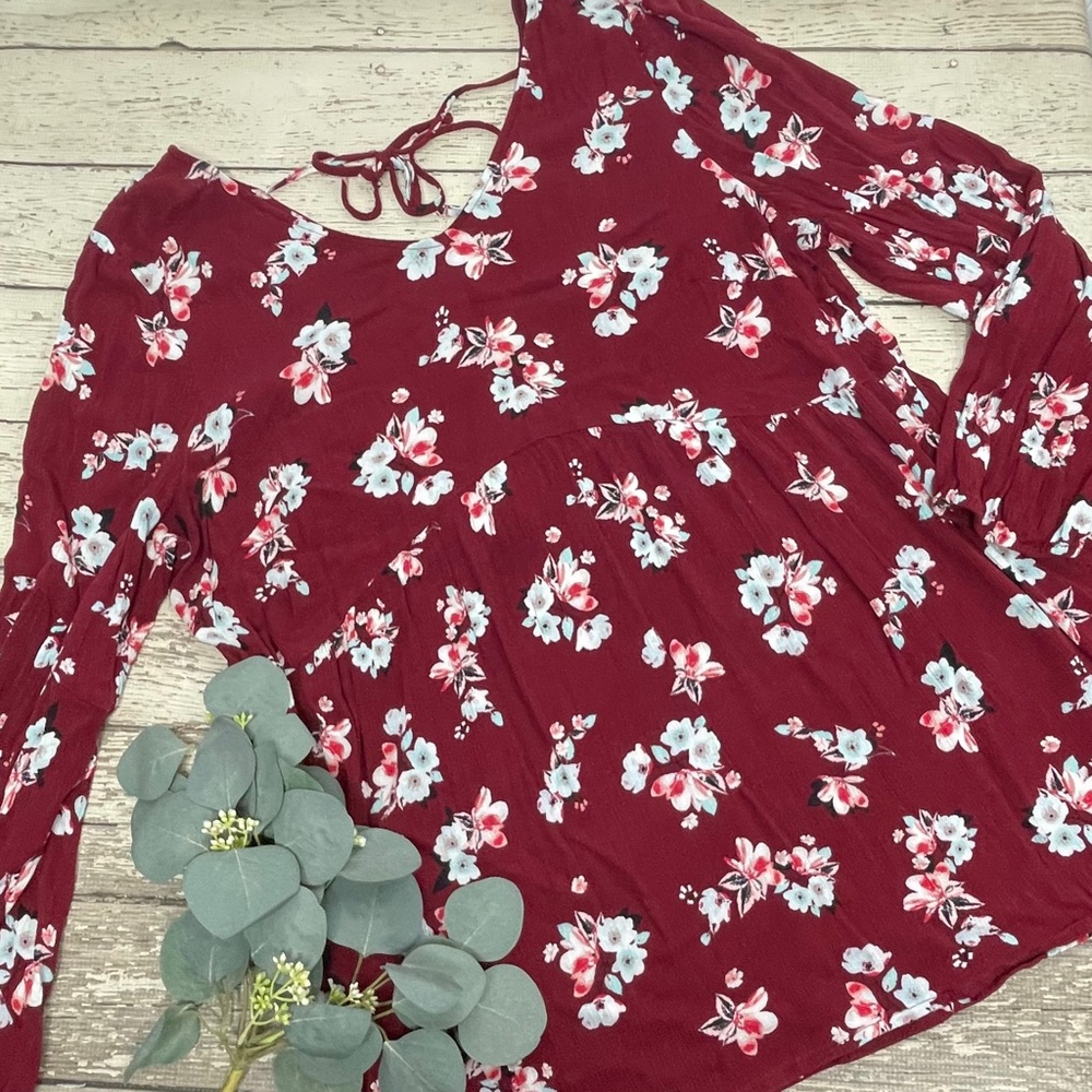 Lane Bryant Floral Long Sleeve Tie Back Top